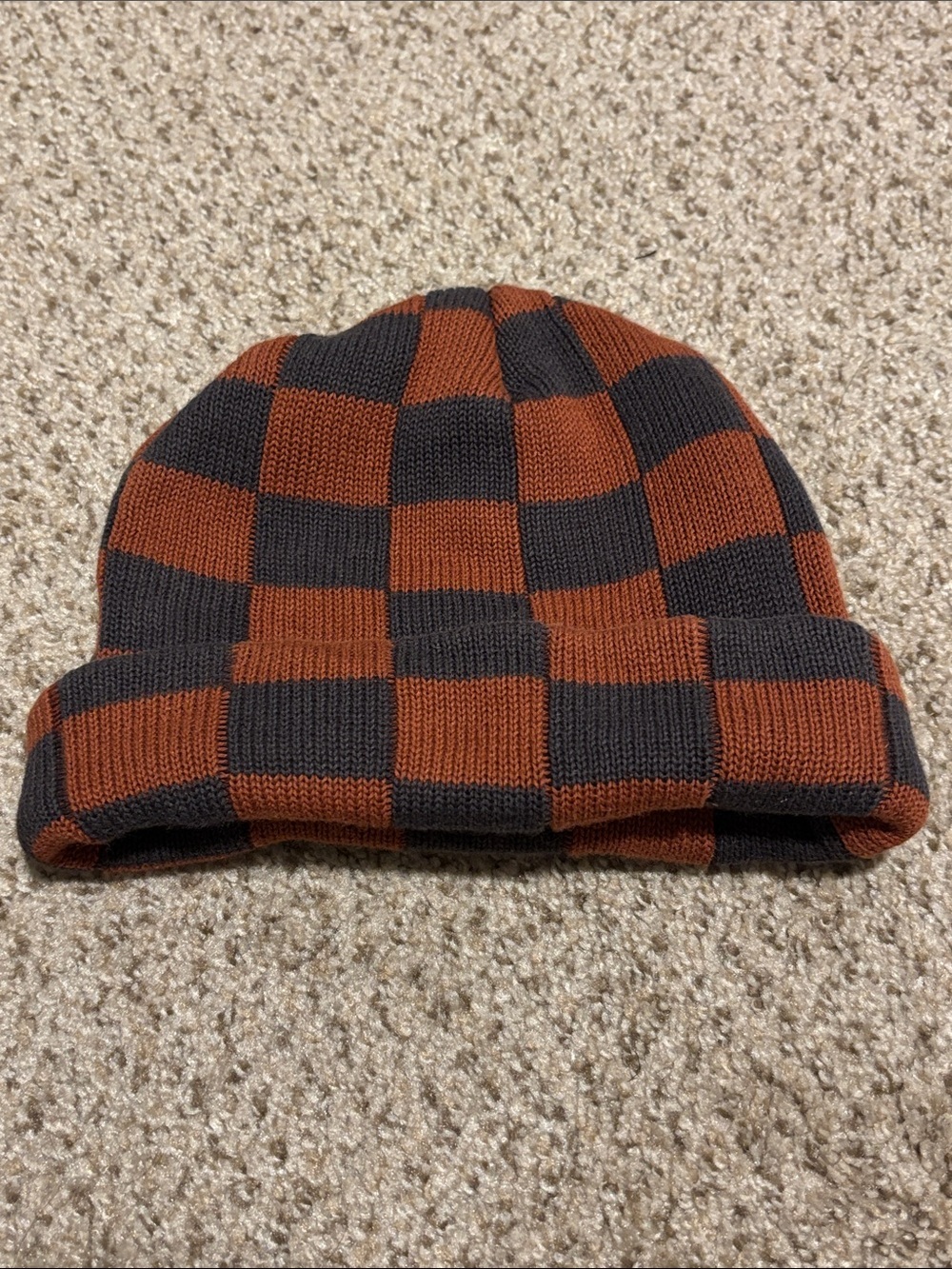 Checker Knit Beanie - Brown & Black